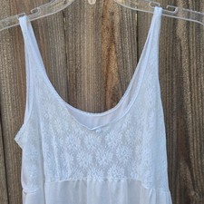 Vintage White Lace Full Slip Dress USA Floral Trim Lrg Wedding Lingerie