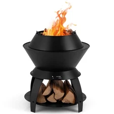 3-in-1 Patio Fire Pit 20" Metal Camping Fire Bowl w/ Pot Holder & Storage Shelf