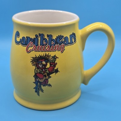 M Ware Caribbean Cruising Souvenir Diner Mug 16 oz Yellow Parrot Ceramic Cup