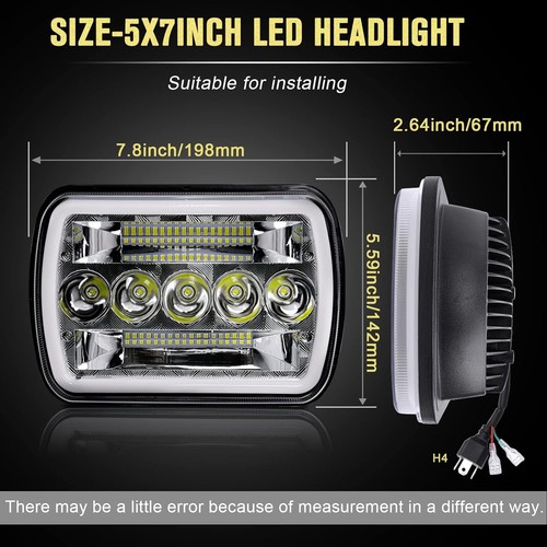 DOT Black 7x6" in Rectangular LED H6054 Headlight for Jeep Cherokee 1984-2001 XJ - Picture 2 of 22