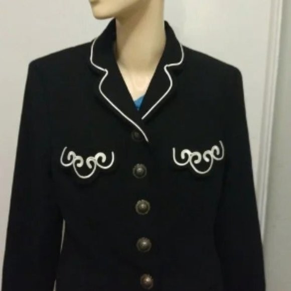 Womens HAIRSTON ROBERSON Black Wool Embroidered Western Blazer Jacket Size 6 image 2