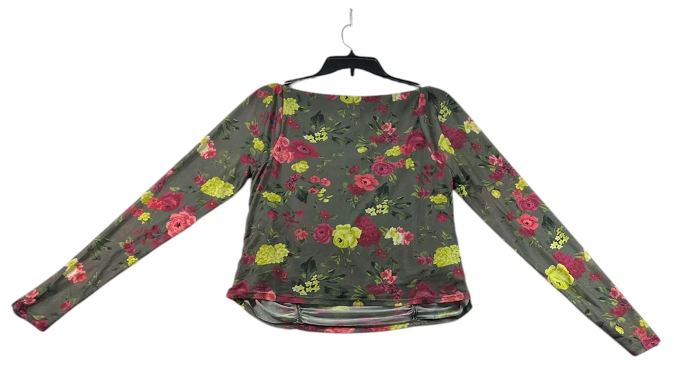 Blusa Bar III para mujer talla grande 0X verde floral manga larga malla nueva sin etiquetas Foto 2 de 4