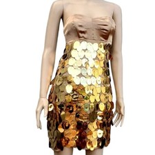Gold Dress XS Express Gold Sequin Satin Strapless Mod 60s Cocktail