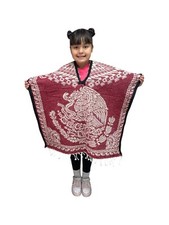 KIDS AZTEC PONCHO ,CALENDARIO , UNISEX , BLANKET GABAN ,6-12 YEARS , RED  TAN
