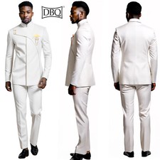 Men's 2 Pieces Suit Elegant Solid Two Buttons Blazer Pants Set African Clothes