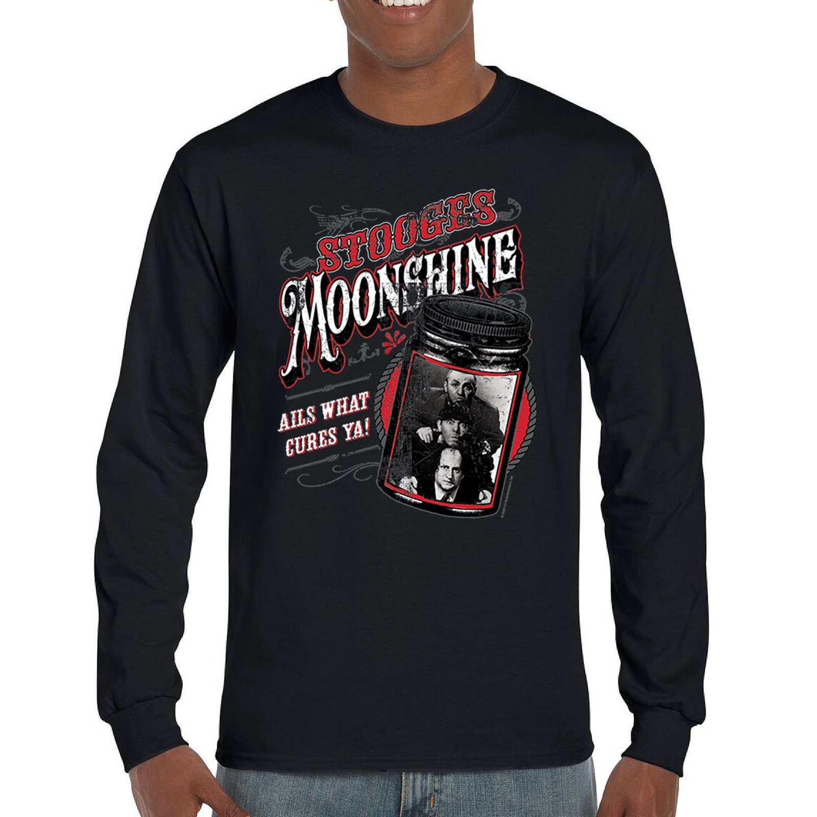 ALTRA T shirt a maniche lunghe Three Stooges Moonshine 3 ricci Moe Larry sciampa ragazzi saggi