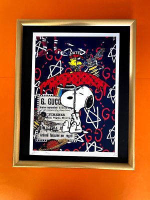 DEATH NYC Hand Signed LARGE Print Framed 16x20in SNOOPY / GUCCI
