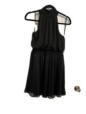 NWT  WOMENS BCBG PARIS HALTER CHIFFON SILVER VEIN LITTLE BLACK DRESS SIZE S 4-6