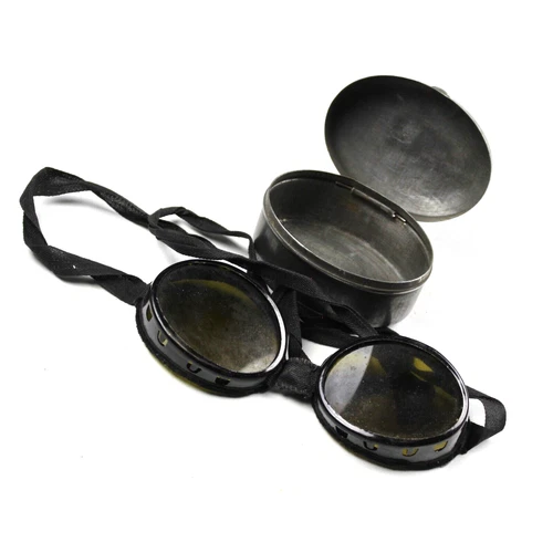 WW2 SWISS MOUTAIN TROOPS SKI GOGGLES METAL CASE MILITARY ALPINE GLACIER