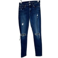 7 For All Mankind Destructed Dark Wash The Skinny Denim Jeans Sz 26