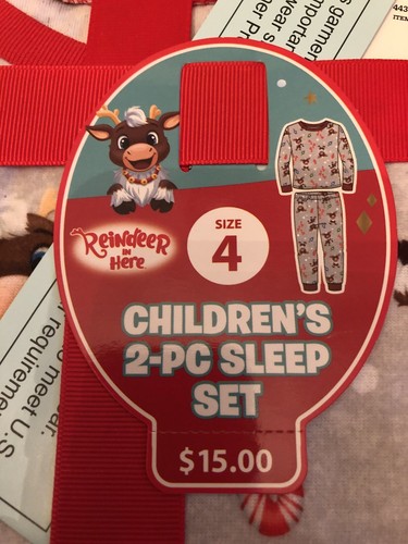 New Child’s 2 Pc Reindeer In Here Sleep Set Sz 4 - Picture 2 of 5