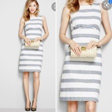 NWT J. Crew Women’s 2 White Striped Basket Weave Linen Cotton Sheath Dress