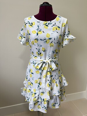 Banana Republic Ruffle Frill Tie Waist Dress in White Lemon Chiffon Size 6P  NWT | eBay