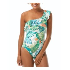 NWT VINCE CAMUTO womens size 6 tropical ruffled one strap one piece swimsuit