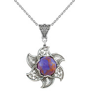 Filigree Mojave Turquoise Gemstone Blossoming Lotus Flower Pendant Necklace