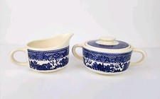 Vintage Blue Willow Covered Sugar And Creamer Unmarked Japan, No Chips Or Crack