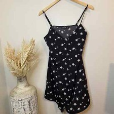 Nasty Gal Star Mini Dress in Black White Stars Spaghetti Strap Slip Dress Size 4