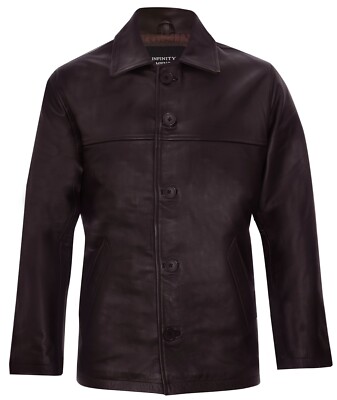 Herren braunes Leder klassische Boxjacke Analin Kuhhaut Retro Jacke 