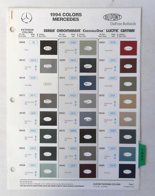 1994 MERCEDES BENZ DUPONT   COLOR PAINT CHIP CHART ALL MODELS  ORIGINAL 