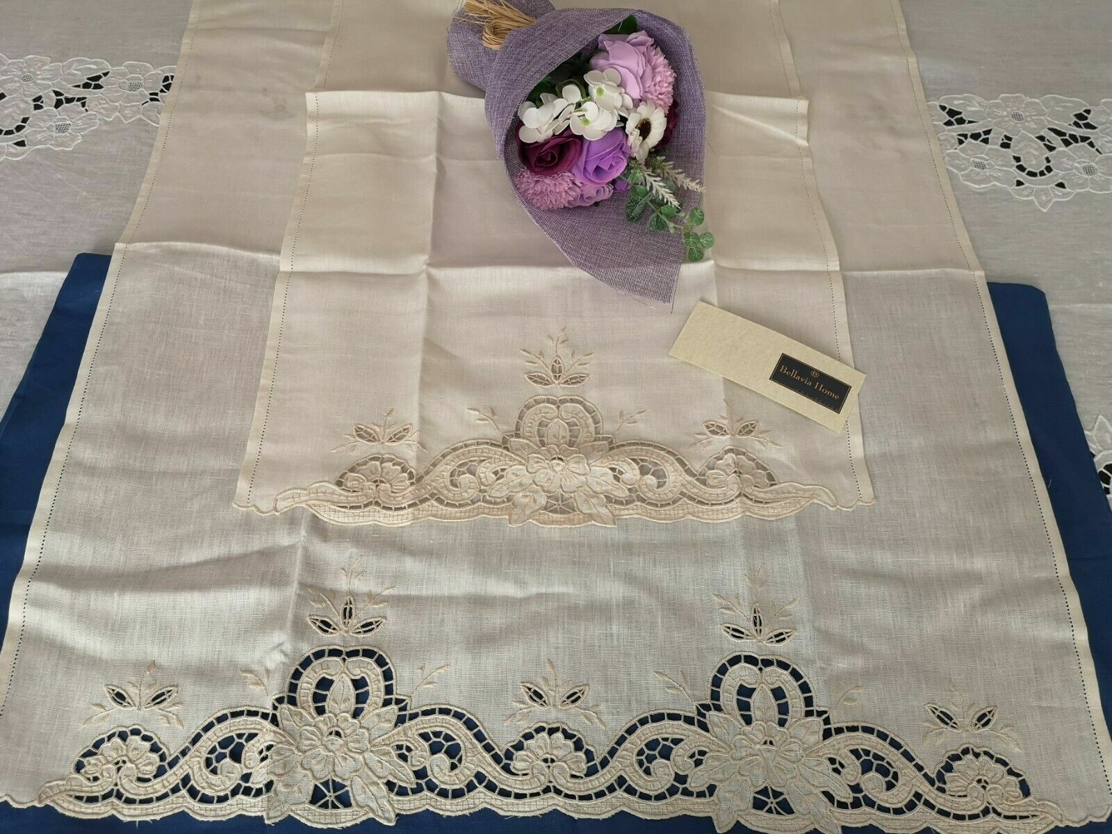 Toallas de Lino 100% Con Bordado Talla Y Punto Completo A Mano