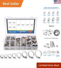 Versatile 304 Stainless Steel Worm Gear Hose Clamps Kit - 100Pcs (8-44mm)