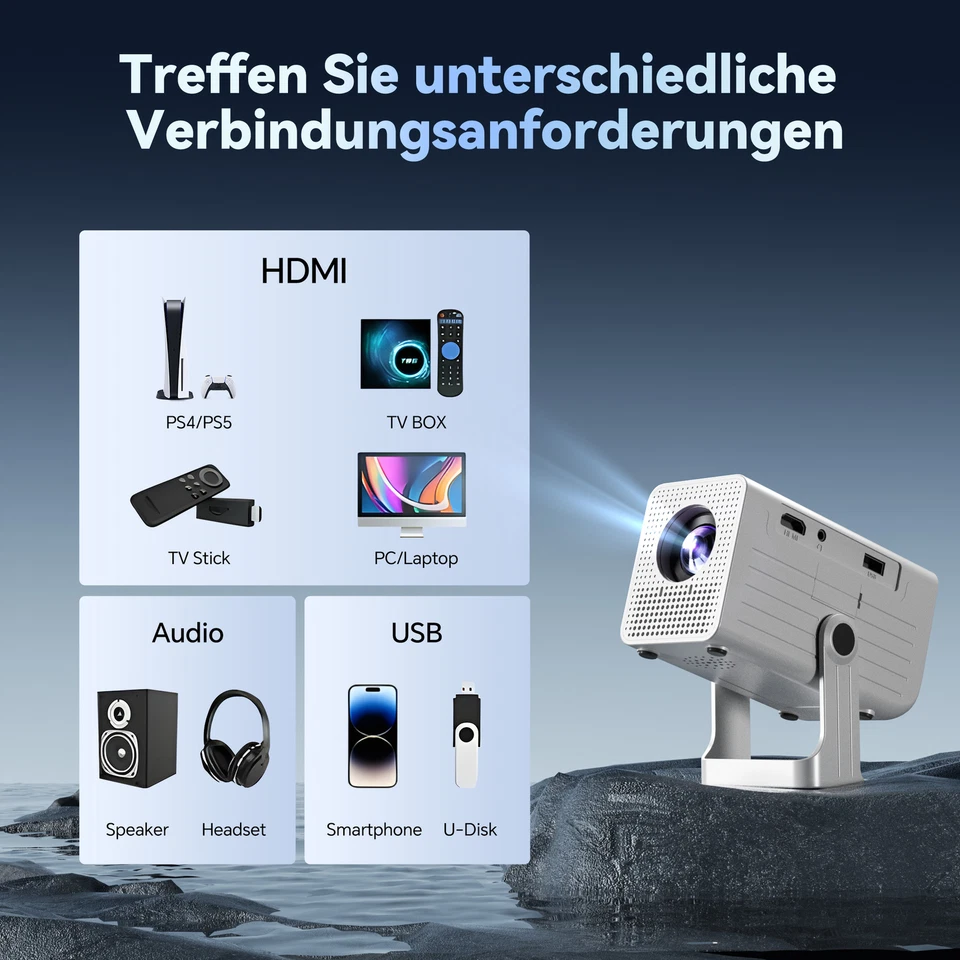 4K Mini Tragbar Beamer 10000LMS Power Bank Powered Bluetooth Heimkino HDMI USB - Bild 4 von 4