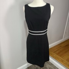 Ann Taylor Sheath Dress Black White Sleeveless Banded Waist Sz 0 Office Classic