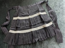 Vtg 1950 s Mid Century Retro Sheer Black Ruffled Half Apron, Lace Trim Tie Back
