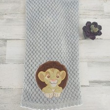 Disney Simba Lion King Embroidered Grey Waffle Knit Baby Blanket Security 39"x32
