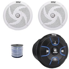 Pyle PLMRBT18 Bluetooth Marine Controller, 2x 6'' 240W Max 2-Way White Speakers