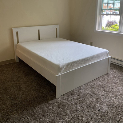 Full Wood Bed Frame with Headboard, Solid White Rectangular Bedroom