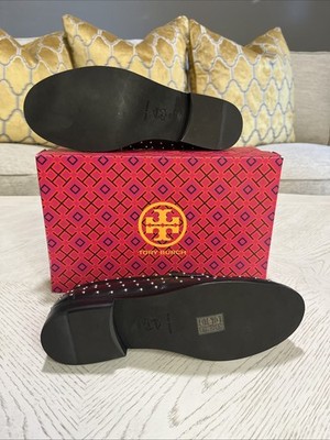 NIB $378 Tory Burch STUDDED Perfect Black / Silver CLASSIC LOAFERS