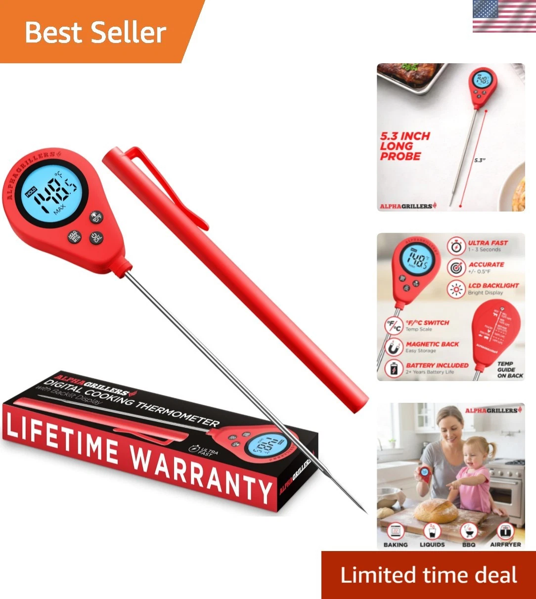 Instant Food Thermometer for Meat and Cooking Sourdough Bread Baking Supplies...