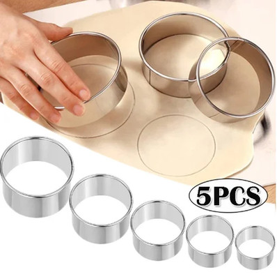 5Pcs Stainless Steel Biscuit Mold Round Dough Cutter Dumpling Pastry Tool Set