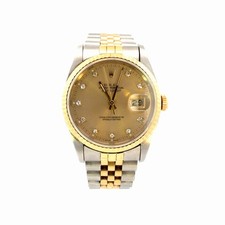 Rolex Datejust 36mm 16233 Factory Champagne Diamond Dial Two Tone Jubilee