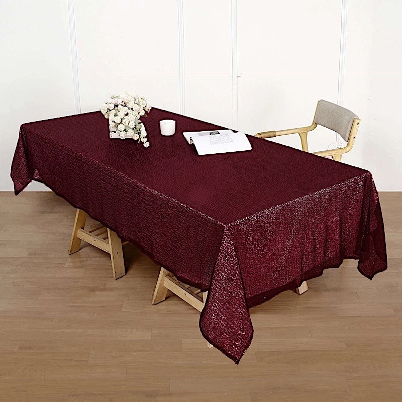60x102" Burgundy SEQUIN RECTANGLE TABLECLOTH Wedding Party Catering Linens SALE - Image 4 of 4