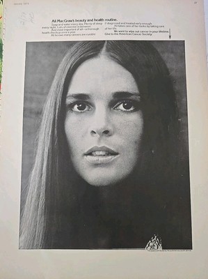 1973 Ali Mcgraw Give to the American Cancer Society vintage Ad 