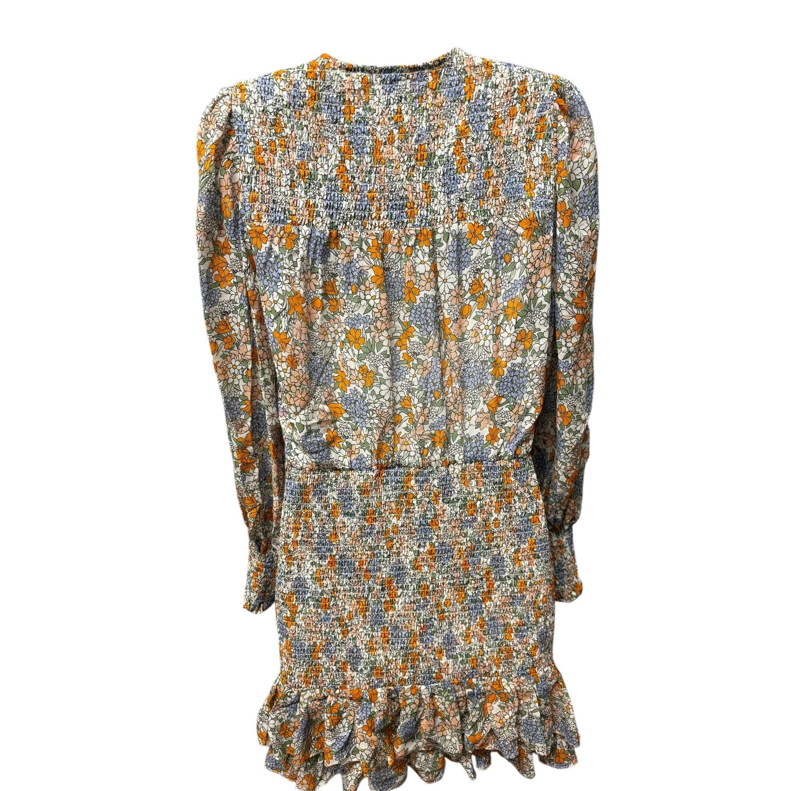 OFF WHITE Abito Veronica Barba Saera Floreale Smocked Manica Lunga Seta in Bianco Off Multi