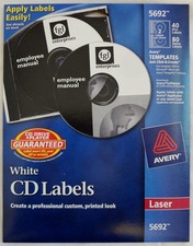 Avery CD/DVD Disc Labels, Matte White, 40 Labels / AVE5692 New