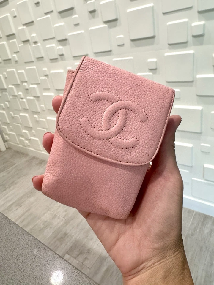 Authentic Chanel Cosmetic Case Pouch Caviar Skin Pink Leather Wallet - Image 3 of 4