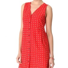 Madewell Red Silk Ditzy Floral Watercolor Shirt Dress Wmn's Lg