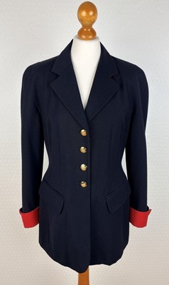 true Vintage ESCADA Gr. 38 Blazer 100% Schurwolle Jacke dunkel navy blau rot 005