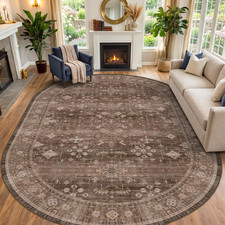 Gold Brown Oval Area Rugs 8X12 for Living Room - Boho Dining Room Rugs for under