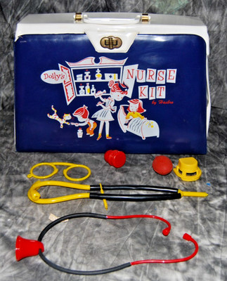 Vintage 1950s Hasbro Dollys Nurse Kit Case Vinyl Bag Incomplete Parts Prop