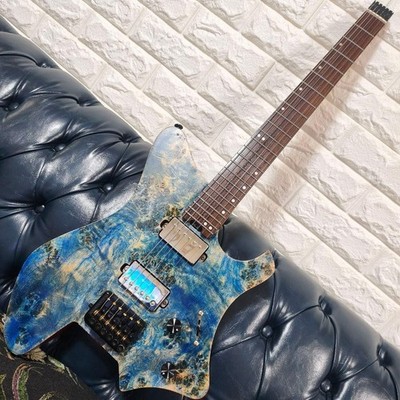 EART GW2-BL Headless Electric Guitar Blue Poplar Burl Top Used