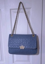 J.ESTINA H13FWH01 blue Leather Crown Logo Gold Embellished Chain Shoulder Bag