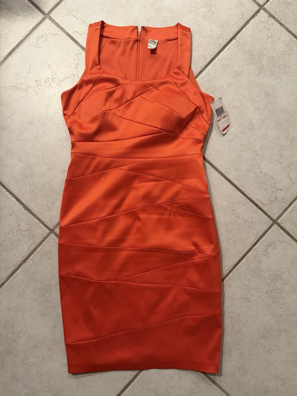 NWT Sangria Orange sleeveless body con Lined Satin Stretch Cocktail Dress sz 10