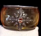 Estate Rare Miriam Salat 925 St Sl Topaz Resin Hinged Bangle Medallion Bracelet — photo 3