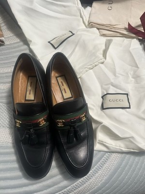 Gucci Black Leather Gold Logo Strap Men’s Loafers Gucci GG Logo Strap Loafers Size 9 Men main image 2