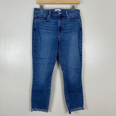 Paige Women's 30 Hoxton Ankle Jeans Blue High Rise Raw Hem